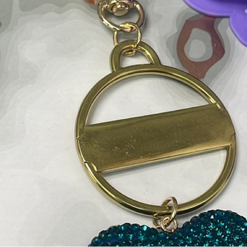 Authentic Coach Gold & Teal Medallion with unbranded Crystal Heart Charm - Picture 6 of 8